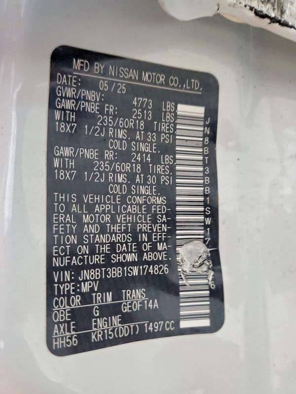 67935476 :رقم المزاد ، JN8BT3BB1SW174826 vin ، 2025 Nissan Rogue مزاد بيع