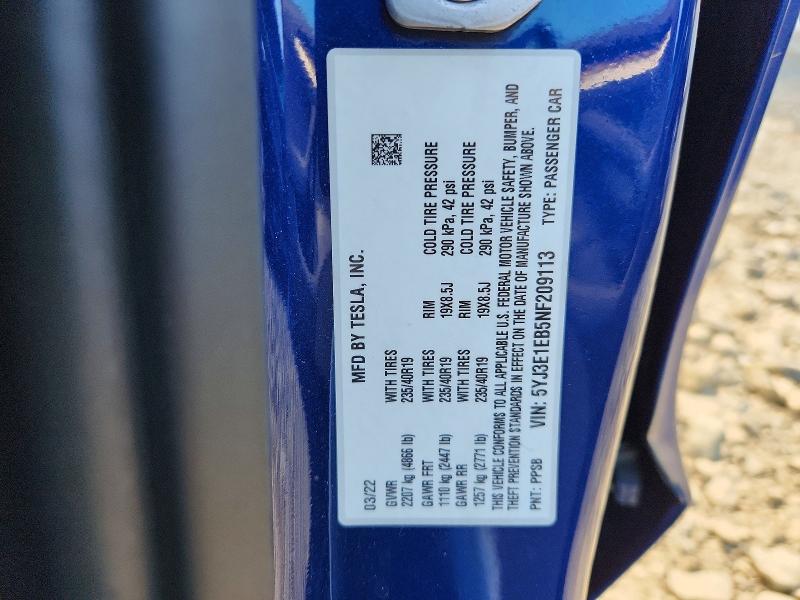 Продажа на аукционе авто 2022 Tesla Model 3, vin: 5YJ3E1EB5NF209113, номер лота: 68536226