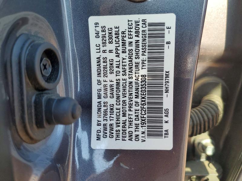 Aukcja sprzedaży 2019 Honda Civic, vin: 19XFC2F6XKE035308, numer aukcji: 68973556