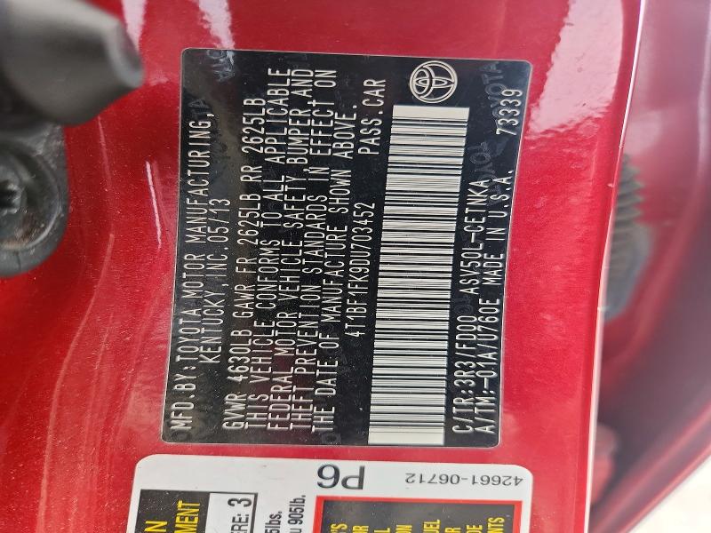 Aukcja sprzedaży 2013 Toyota Camry, vin: 4T1BF1FK9DU703452, numer aukcji: 67969576
