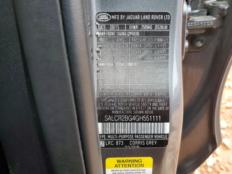 2016 Land Rover Discovery Sport მანქანა იყიდება აუქციონზე, vin: SALCR2BG4GH551111, აუქციონის ნომერი: 70605196