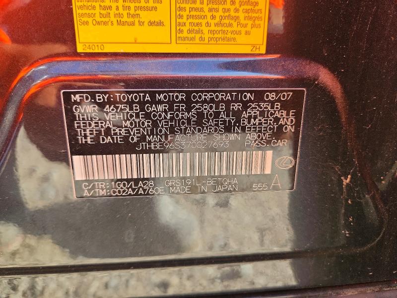 Aukcja sprzedaży 2007 Lexus Gs, vin: JTHBE96S370027693, numer aukcji: 68146376