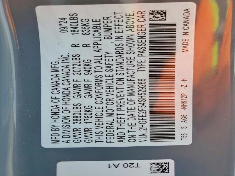 Продаж на аукціоні авто 2025 Honda Civic, vin: 2HGFE2F54SH529266, номер лоту: 67557196