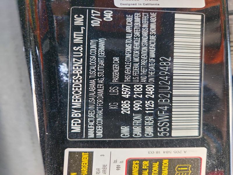69037576 :رقم المزاد ، 55SWF4JB2JU249482 vin ، 2018 Mercedes-benz C مزاد بيع