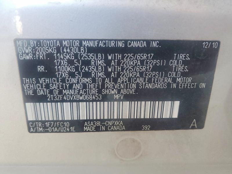 69168566 :رقم المزاد ، 2T3ZF4DVXBW068453 vin ، 2011 Toyota Rav4 مزاد بيع