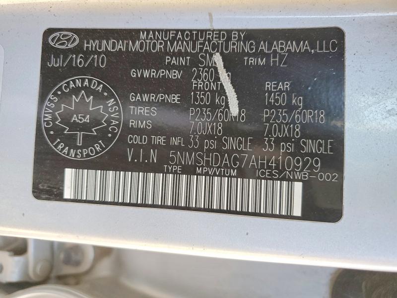 Продажа на аукционе авто 2010 Hyundai Santa Fe, vin: 5NMSHDAG7AH410929, номер лота: 69995866