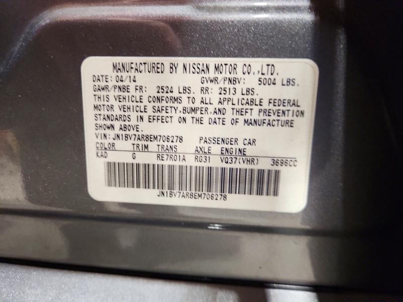 2014 Infiniti Q50 მანქანა იყიდება აუქციონზე, vin: JN1BV7AR8EM706278, აუქციონის ნომერი: 67459686