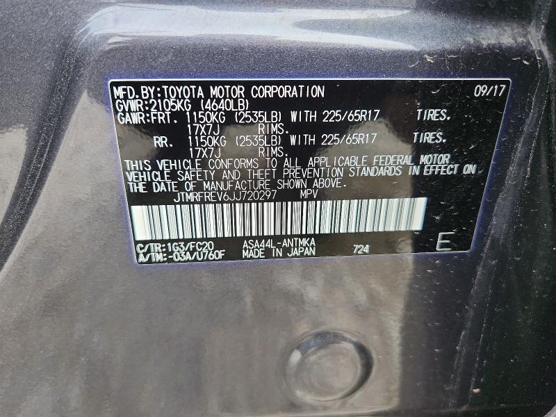 2018 Toyota Rav4 მანქანა იყიდება აუქციონზე, vin: JTMRFREV6JJ720297, აუქციონის ნომერი: 65663926