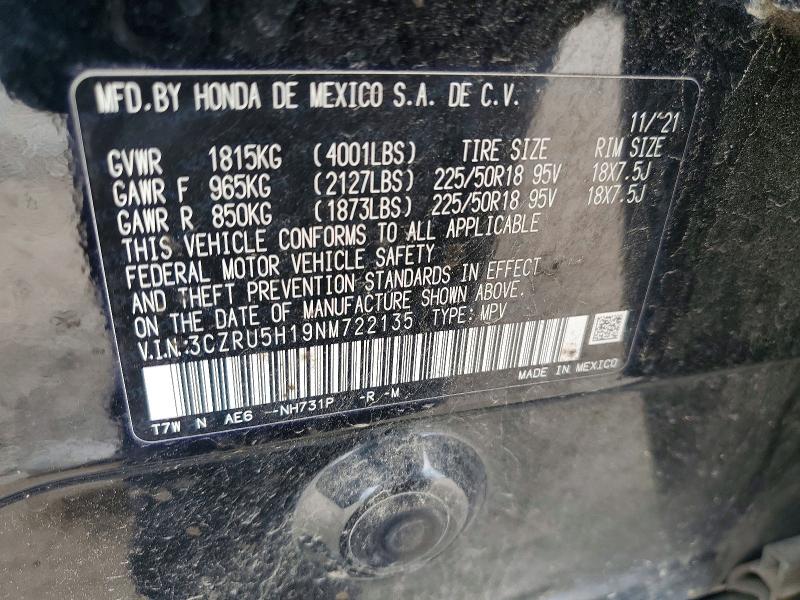 Продаж на аукціоні авто 2022 Honda Hr-v, vin: 3CZRU5H19NM722135, номер лоту: 69340296