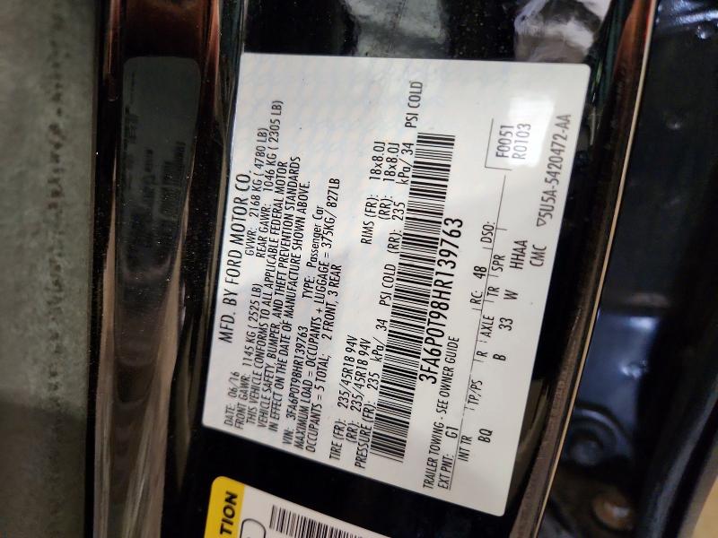 Продаж на аукціоні авто 2017 Ford Fusion, vin: 3FA6P0T98HR139763, номер лоту: 70503016