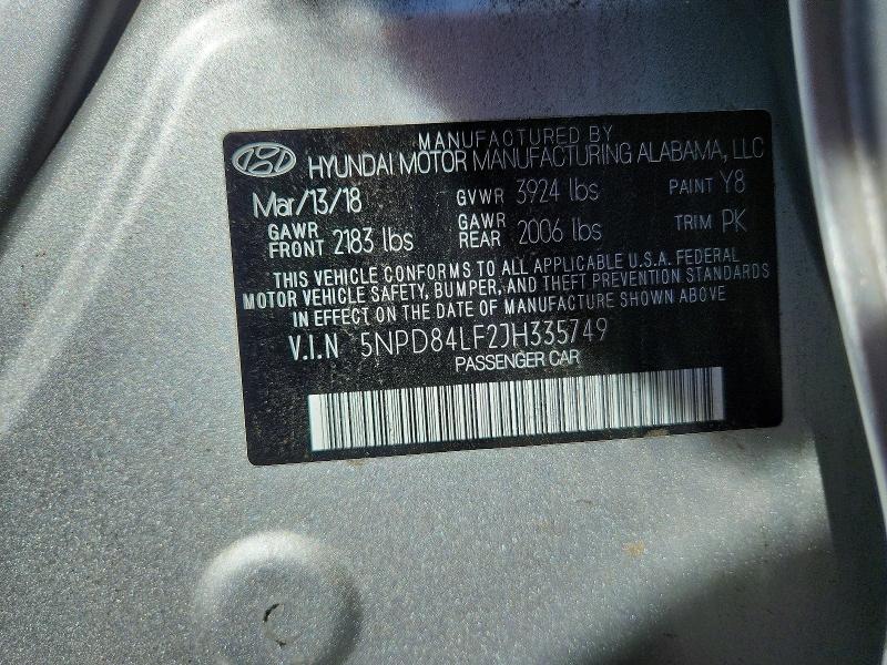 68734176 :رقم المزاد ، 5NPD84LF2JH335749 vin ، 2018 Hyundai Elantra مزاد بيع