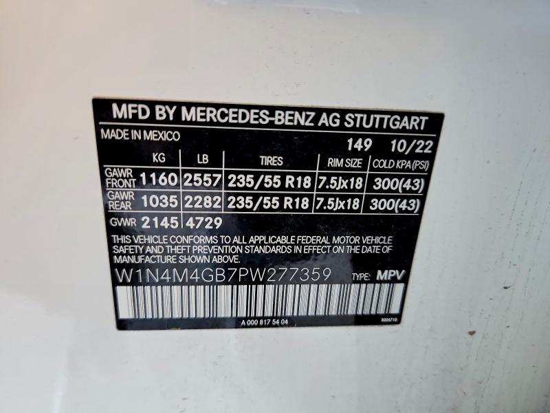 2023 Mercedes-benz Glb მანქანა იყიდება აუქციონზე, vin: W1N4M4GB7PW277359, აუქციონის ნომერი: 67361986