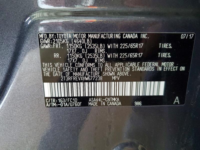 Продажа на аукционе авто 2017 Toyota Rav4, vin: 2T3RFREVXHW677238, номер лота: 69352046