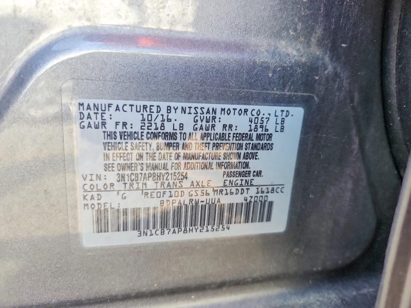 Продаж на аукціоні авто 2017 Nissan Sentra, vin: 3N1CB7AP8HY215254, номер лоту: 67955136