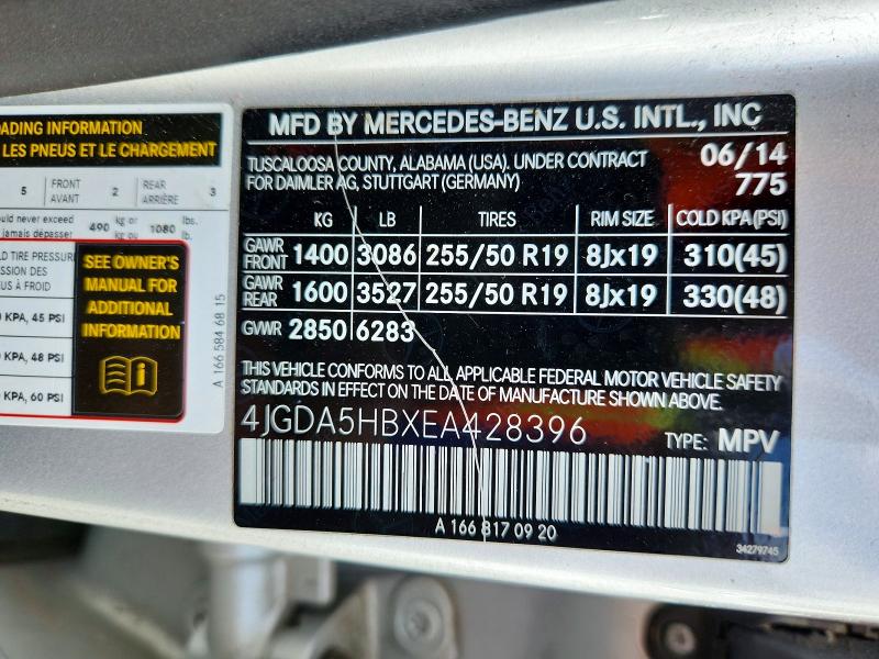 Aukcja sprzedaży 2014 Mercedes-benz Ml, vin: 4JGDA5HBXEA428396, numer aukcji: 59410116