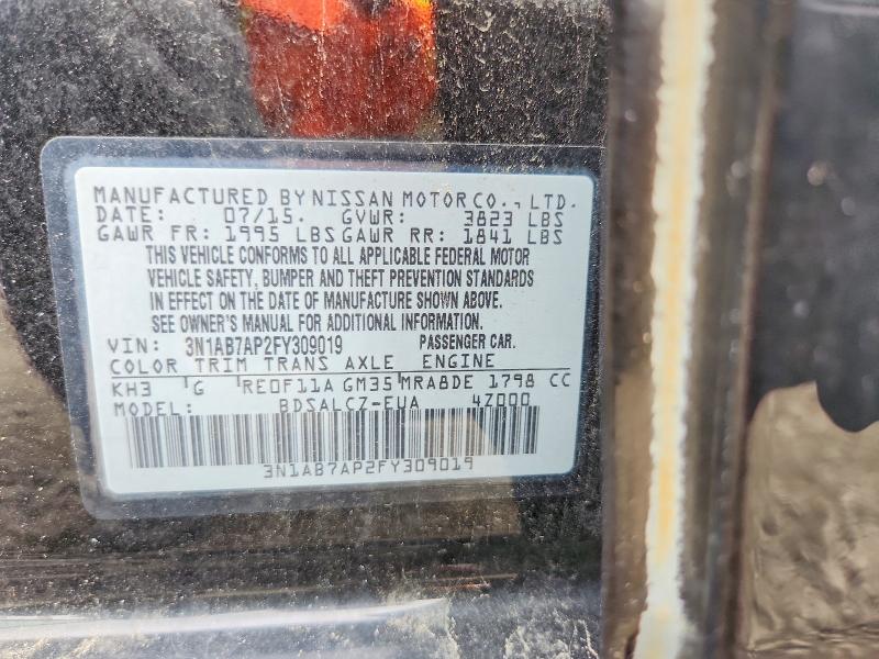 2015 Nissan Sentra მანქანა იყიდება აუქციონზე, vin: 3N1AB7AP2FY309019, აუქციონის ნომერი: 66275126