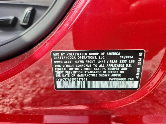 70337366 :رقم المزاد ، 1VWCV7A35FC047903 vin ، 2015 Volkswagen Passat مزاد بيع