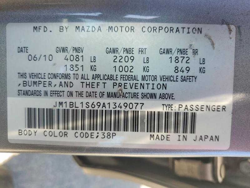 2010 Mazda 3 მანქანა იყიდება აუქციონზე, vin: JM1BL1S69A1349077, აუქციონის ნომერი: 69754066