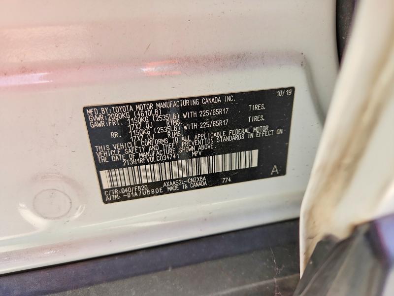Продаж на аукціоні авто 2020 Toyota Rav4, vin: 2T3H1RFV0LC034741, номер лоту: 68881966