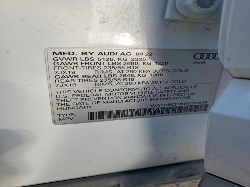 Aukcja sprzedaży 2022 Audi Q3, vin: WA1DECF35N1123276, numer aukcji: 69621916