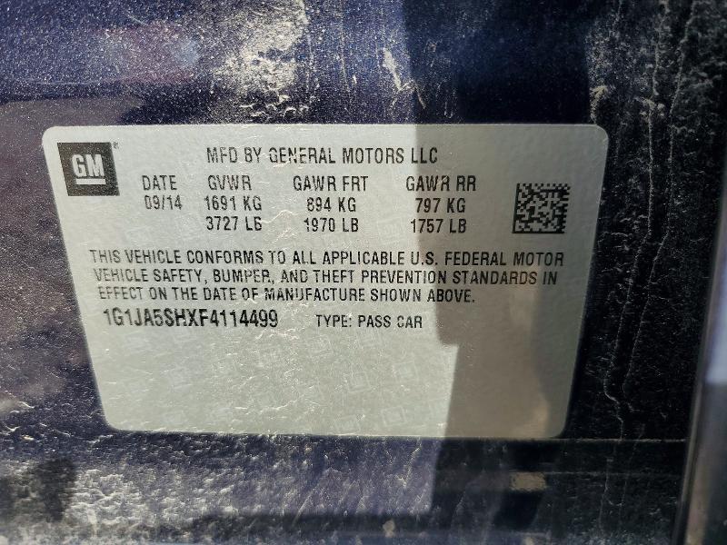 Продажа на аукционе авто 2015 Chevrolet Sonic, vin: 1G1JA5SHXF4114499, номер лота: 69172416