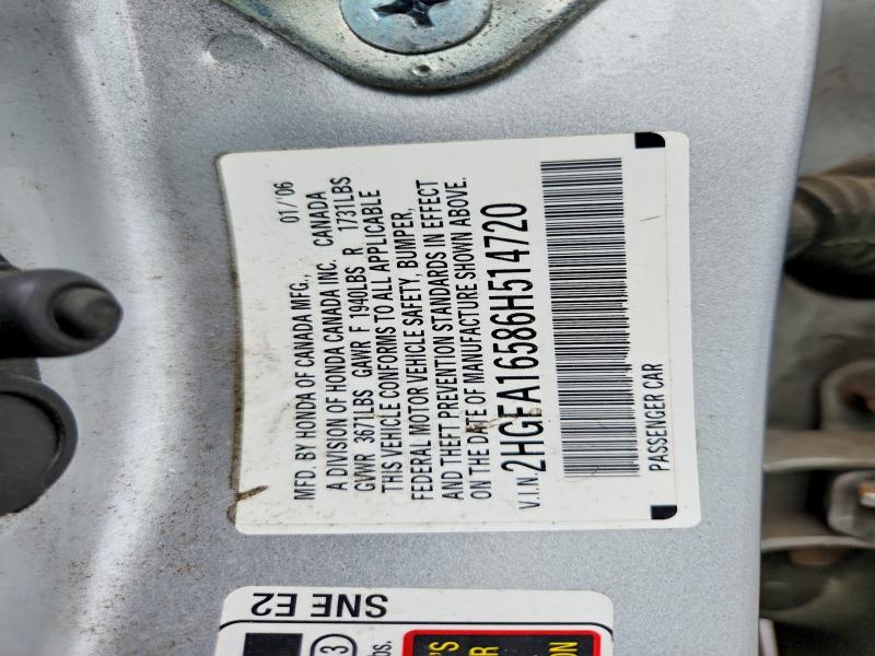 Aukcja sprzedaży 2006 Honda Civic, vin: 2HGFA16586H514720, numer aukcji: 68289226