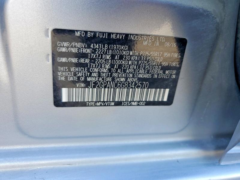 67862696 :رقم المزاد ، JF2GPANC6G8342570 vin ، 2016 Subaru Crosstrek مزاد بيع
