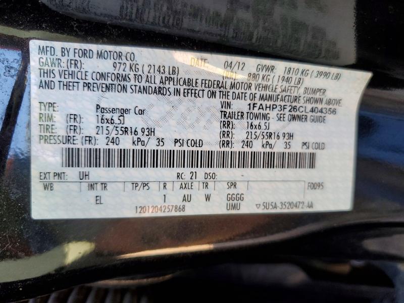 2012 Ford Focus მანქანა იყიდება აუქციონზე, vin: 1FAHP3F26CL404356, აუქციონის ნომერი: 68110796