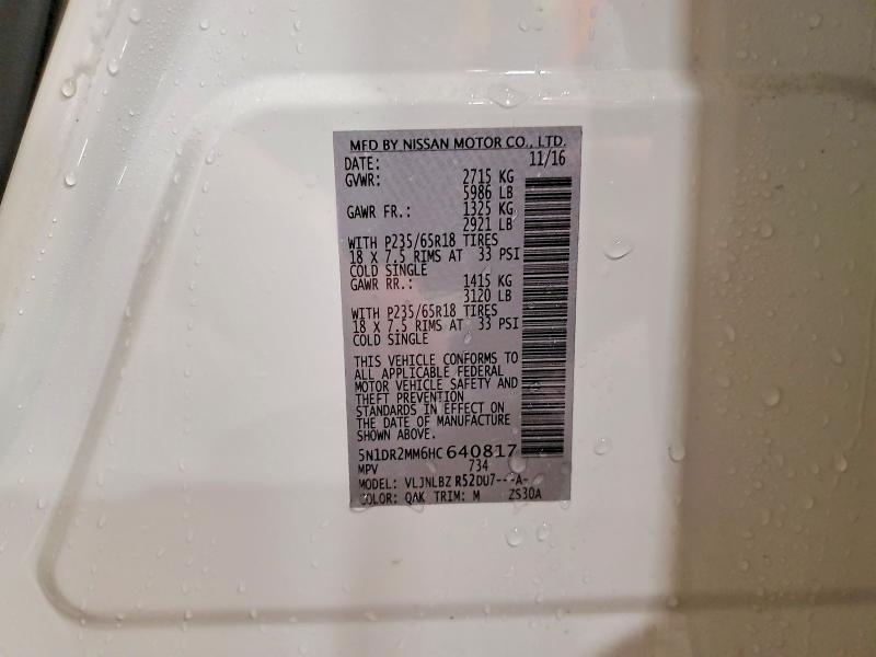 Продажа на аукционе авто 2017 Nissan Pathfinder, vin: 5N1DR2MM6HC640817, номер лота: 69841036
