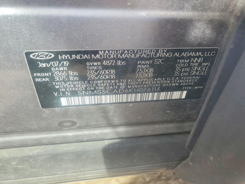 Aukcja sprzedaży 2019 Hyundai Santa Fe, vin: 5NMS5CAD6KH076113, numer aukcji: 67705056