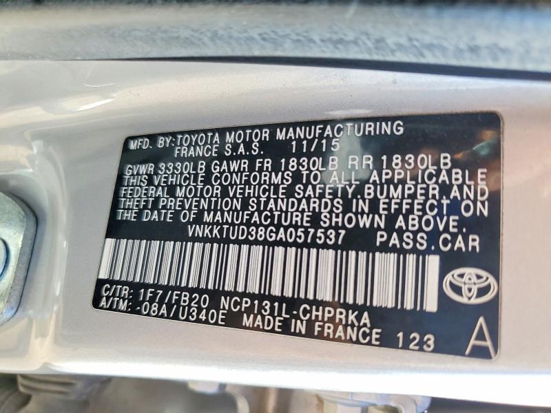 66805736 :رقم المزاد ، VNKKTUD38GA057537 vin ، 2016 Toyota Yaris مزاد بيع