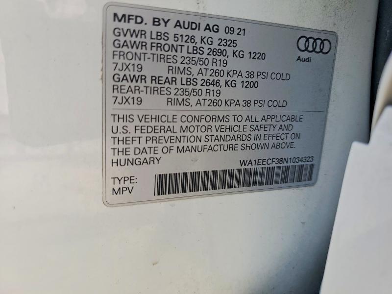 Продажа на аукционе авто 2022 Audi Q3, vin: WA1EECF38N1034323, номер лота: 68231676