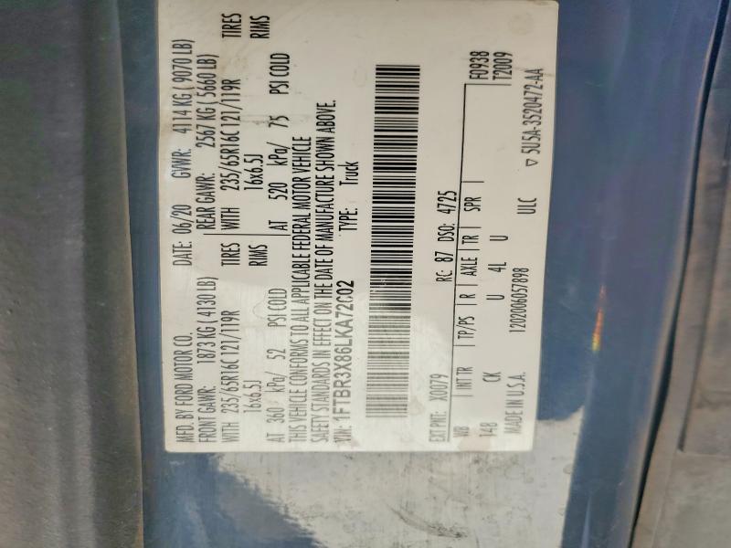 69054916 :رقم المزاد ، 1FTBR3X86LKA72602 vin ، 2020 Ford Transit 250 مزاد بيع
