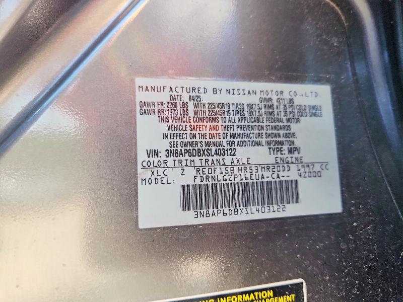 67545256 :رقم المزاد ، 3N8AP6DBXSL403122 vin ، 2025 Nissan Kicks مزاد بيع