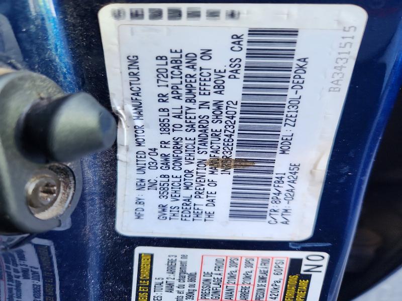 Aukcja sprzedaży 2004 Toyota Corolla, vin: 1NXBR32E64Z324072, numer aukcji: 68982776