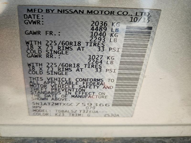 2016 Nissan Rogue მანქანა იყიდება აუქციონზე, vin: 5N1AT2MTXGC759366, აუქციონის ნომერი: 70114976