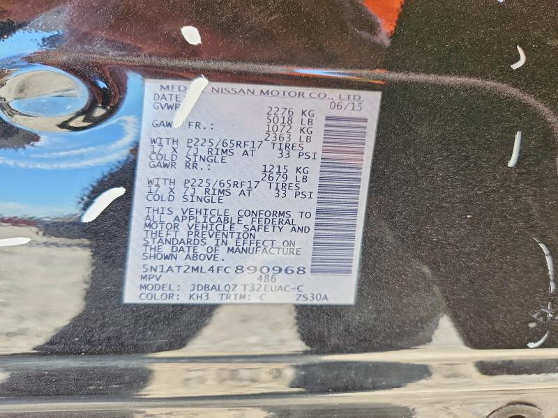 2015 Nissan Rogue მანქანა იყიდება აუქციონზე, vin: 5N1AT2ML4FC890968, აუქციონის ნომერი: 68140646