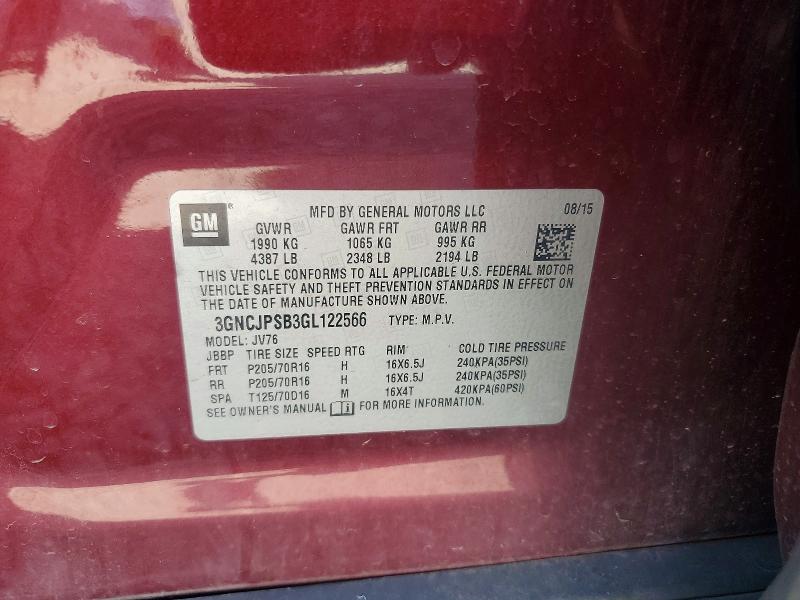 Aukcja sprzedaży 2016 Chevrolet Trax, vin: 3GNCJPSB3GL122566, numer aukcji: 68737546