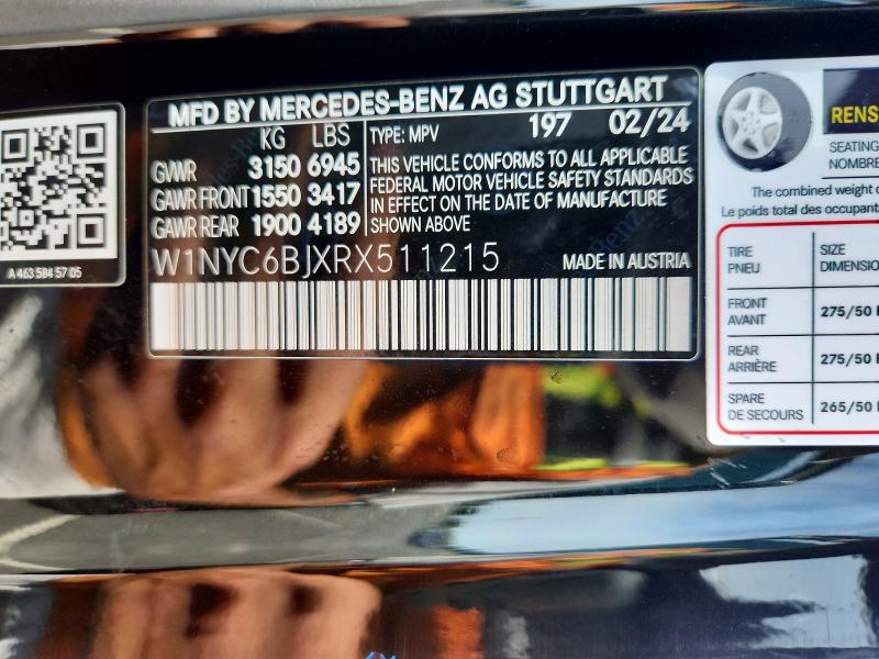 2024 Mercedes-benz G მანქანა იყიდება აუქციონზე, vin: W1NYC6BJXRX511215, აუქციონის ნომერი: 66602446