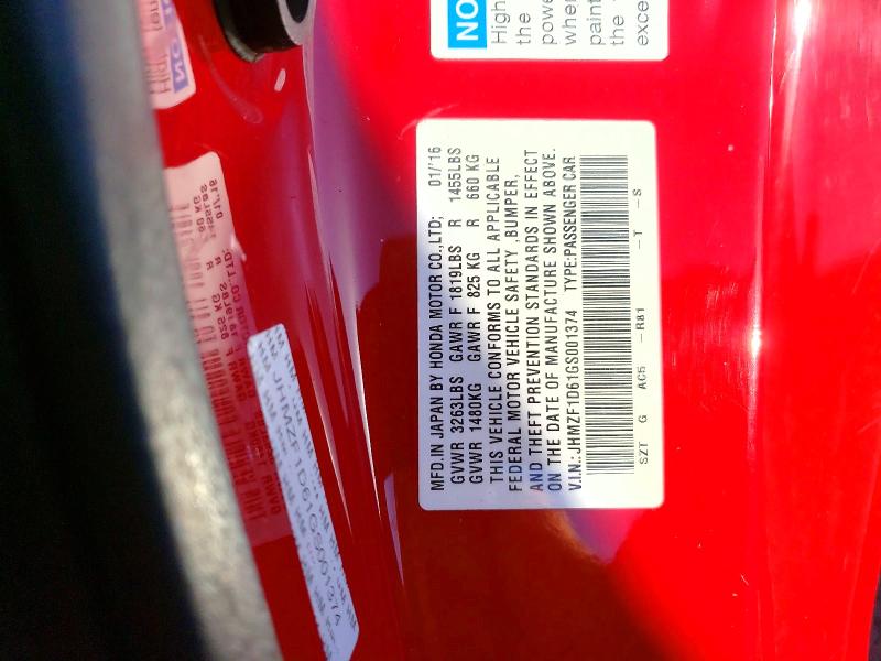 Продажа на аукционе авто 2016 Honda Cr-z, vin: JHMZF1D61GS001374, номер лота: 69488976