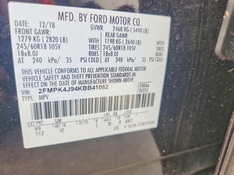 68242256 :رقم المزاد ، 2FMPK4J94KBB41082 vin ، 2019 Ford Edge مزاد بيع