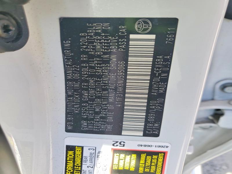 2022 Toyota Camry მანქანა იყიდება აუქციონზე, vin: 4T1F31AK6NU595066, აუქციონის ნომერი: 68789106