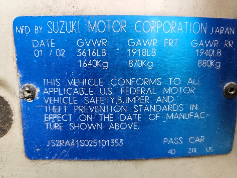 Aukcja sprzedaży 2002 Suzuki Aerio, vin: JS2RA41S025101353, numer aukcji: 67301626