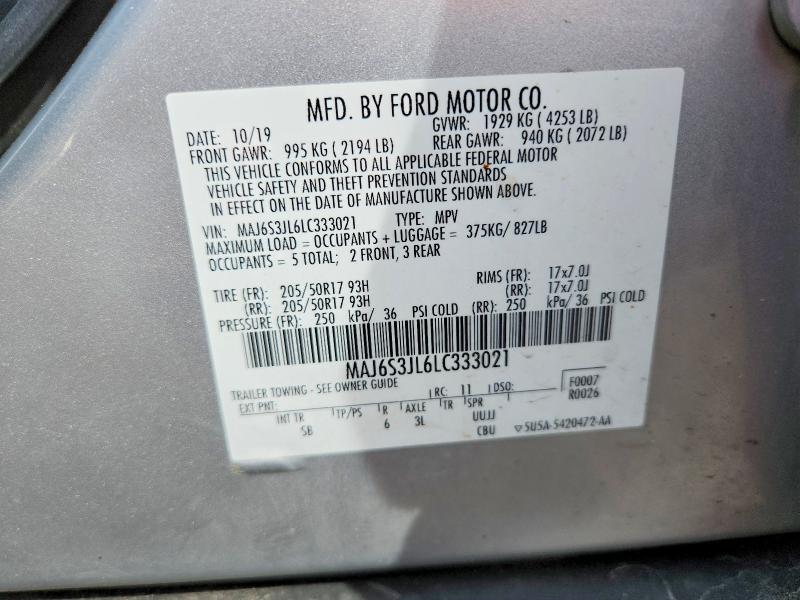 69366166 :رقم المزاد ، MAJ6S3JL6LC333021 vin ، 2020 Ford Ecosport مزاد بيع