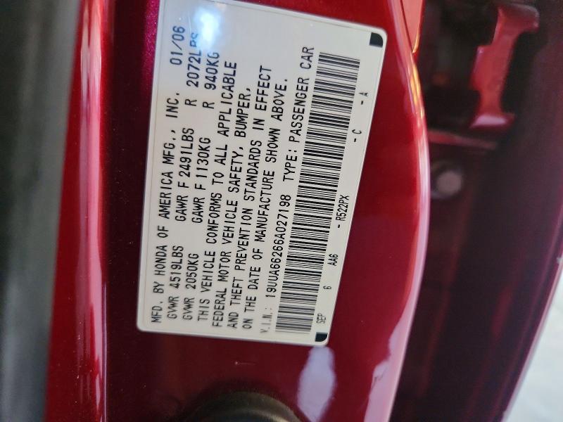 Aukcja sprzedaży 2006 Acura 3.2tl, vin: 19UUA66266A027198, numer aukcji: 69361196
