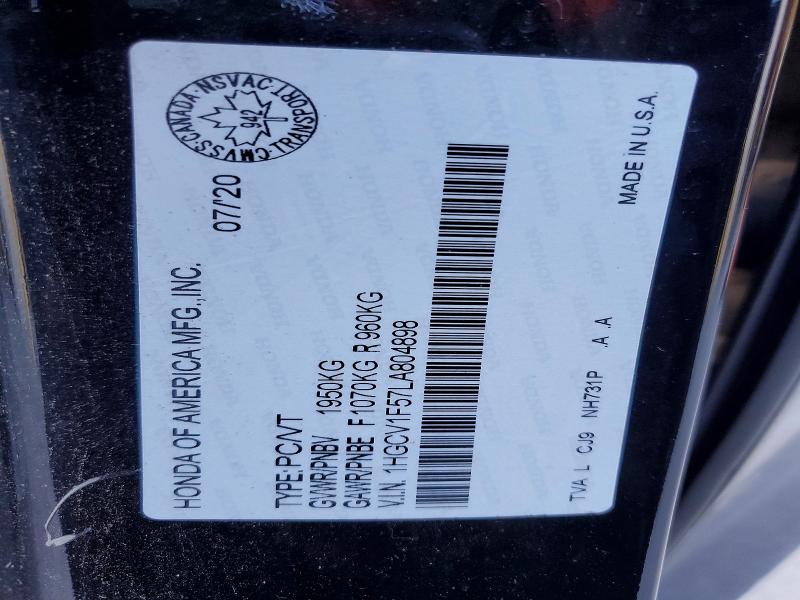 Продаж на аукціоні авто 2020 Honda Accord, vin: 1HGCV1F57LA804898, номер лоту: 70598776