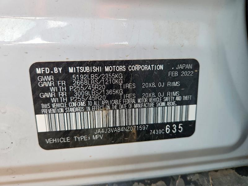 70653066 :رقم المزاد ، JA4J3VA84NZ071597 vin ، 2022 Mitsubishi Outlander مزاد بيع