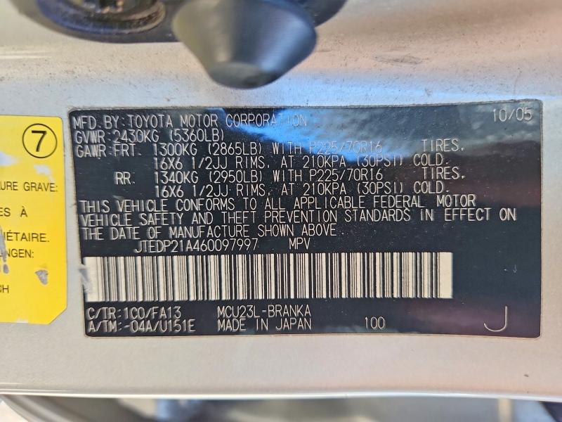 Продаж на аукціоні авто 2006 Toyota Highlander, vin: JTEDP21A460097997, номер лоту: 70375096