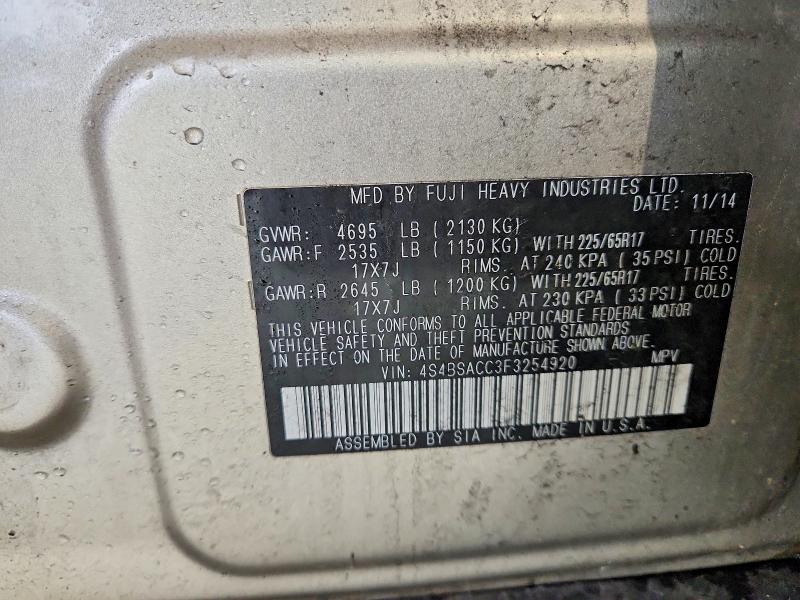68776666 :رقم المزاد ، 4S4BSACC3F3254920 vin ، 2015 Subaru Outback مزاد بيع