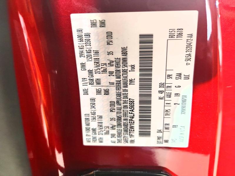 Продаж на аукціоні авто 2020 Ford F150, vin: 1FTEW1EP4LFA56587, номер лоту: 66640496